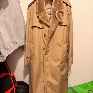 Mighty Mac Men's Tan Trench Coat with Faux Fur Collar